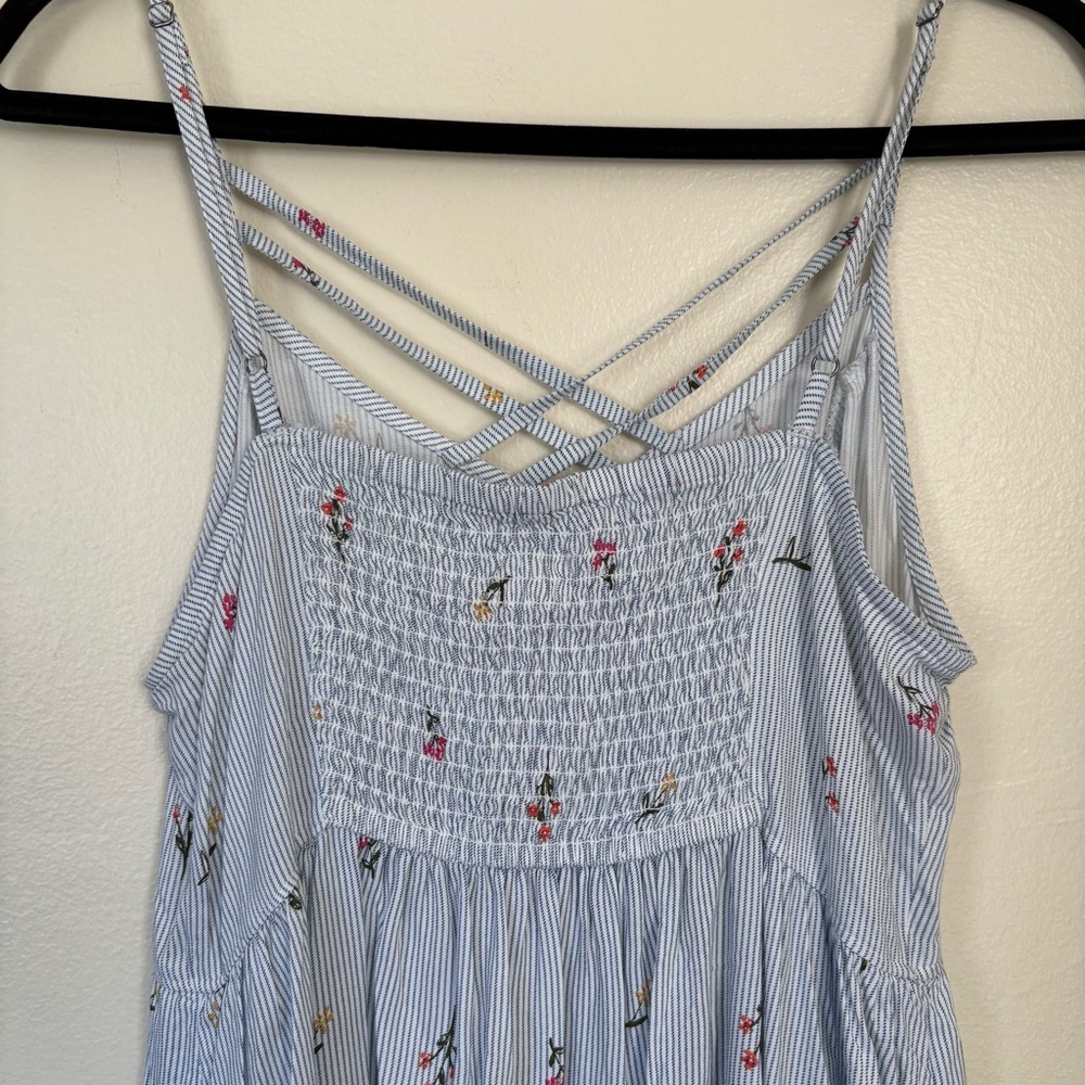 SO Blue Striped Floral Midi Dress Size Large - Picture 9 of 11